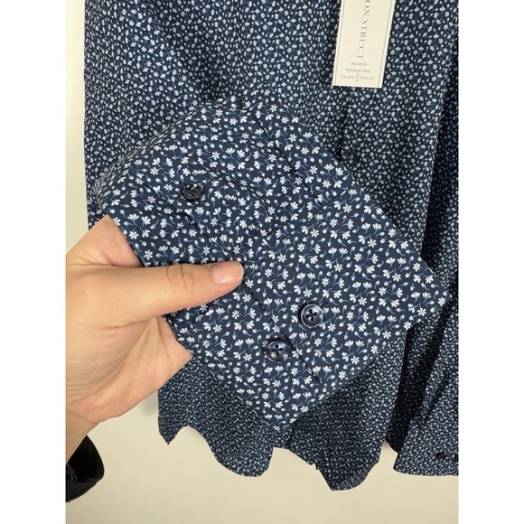 CON.STRUCT Floral Button Down Navy Blue Long Sleeve Dress Shirt NWT Size L - Picture 7 of 10
